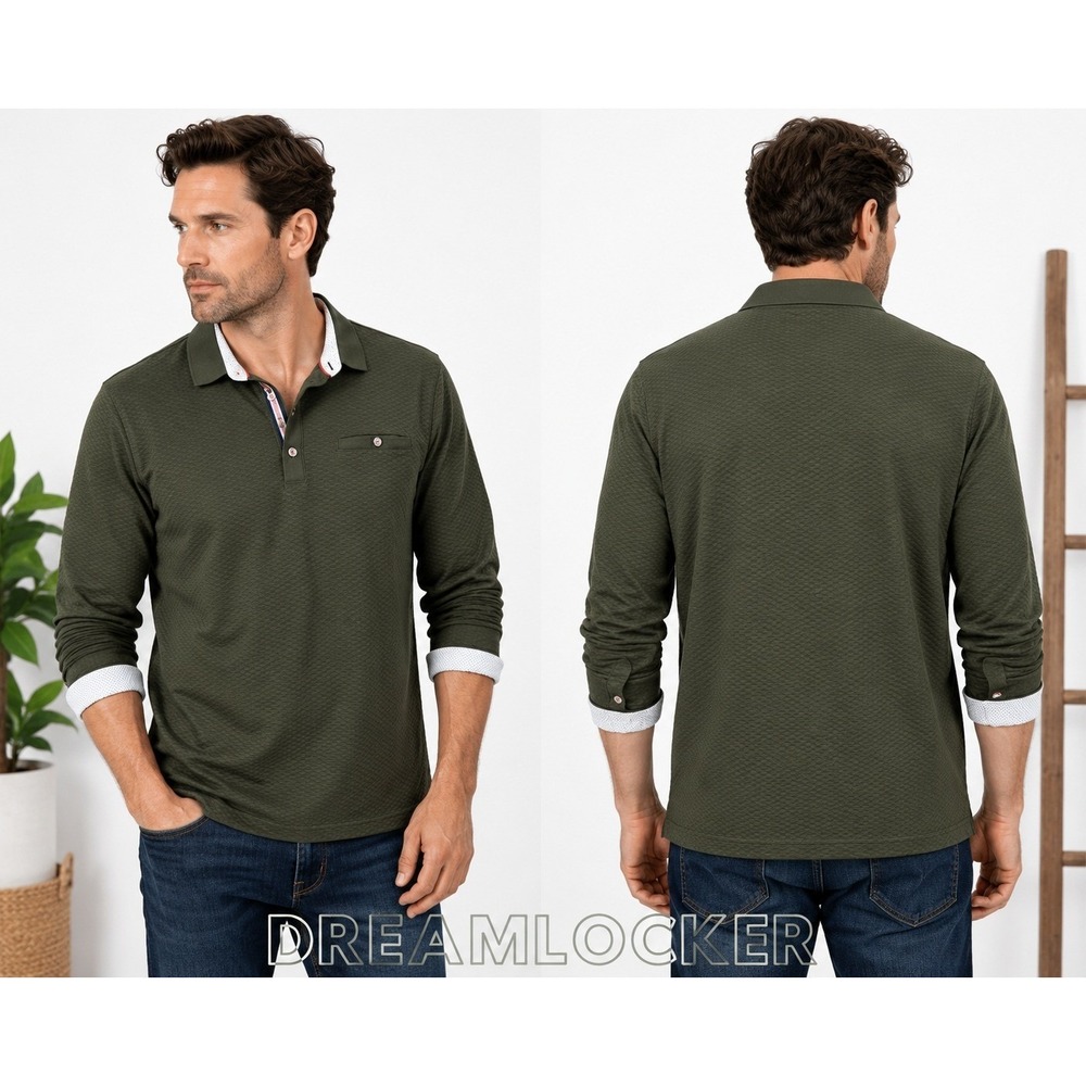 Ted Baker London Olive Green 6 Textured Honeycomb Long Sleeve Polo Shirt XXL